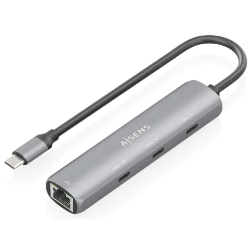 AISENS Dock USB-C A Ethernet Gigabit + Hub 3xUSB-C, Gris, 15cm