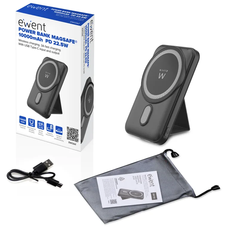 Ewent EW1162 batería externa Polímero de litio Cargador inalámbrico Negro